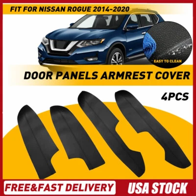 For Nissan Rogue 2014-2020 Black Interior Door Panels Armrest Leather Cover 4Pcs - Image 1 of 4