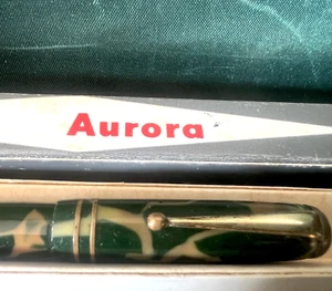🔴 AURORA penna stilografica Novum celluloide verde leva pennino oro vintage '30 - Picture 1 of 13