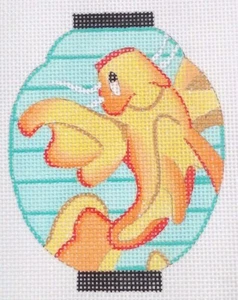 RAYMOND CRAWFORD needlepoint HP handpainted Chinese Lantern goldfish HO78 3x4 - Picture 1 of 6