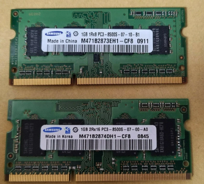 2X SAMSUNG M471B2874DH1-CF8 (1GB DDR3 PC3-8500S 1066MHz SODIMM 204-pin)  - Image 1 of 1