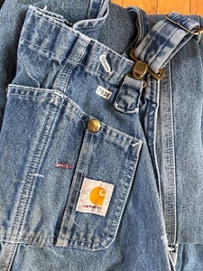 Carhartt Denim Bib Overalls 40x34 Blue Distressed Workwear Adjustable Straps Mul - Picture 1 of 8