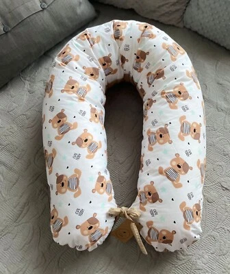 LOOLAY Waffelpique TAUPE/ Teddy Bär Seitenschläferkissen Stilllkissen Schwangerschaft