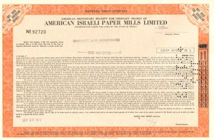 American Israeli Paper Mills Limited 1970s Israel ADR certificate - Picture 1 of 1