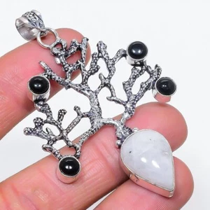 Piedra lunar, piedras preciosas de ónix 925 plata esterlina joyería colgante 2,84" X-Mas regalo M3 - Imagen 1 de 3