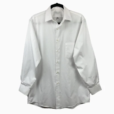 VAN HEUSEN Button Up Dress Shirt Men's Sz 15 1/2 x 32/33 White Royal Herringbone - Image 1 of 4