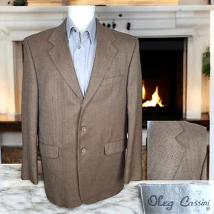 Oleg Cassini Sport Coat Jacket Mens 44L Brown Herringbone Wool Cashmere - Picture 1 of 9