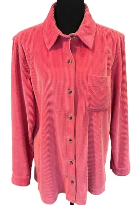 L L Bean Wide Whale Corduroy Shirt Chore Coat Cotton Shacket Coral  Women Large - Image 1 of 4