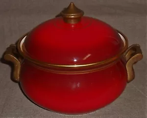 Vaso vintage anni 70 ASTA largo smaltato rosso 2 qt con coperchio MANICI OTTONE Germania Ovest - Foto 1 di 7
