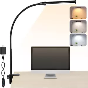 Eye-Caring LED Desk Lamp with Clamp - 3 Colors - Flexible Gooseneck - Black - Picture 1 of 8
