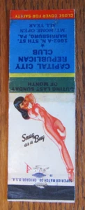 COPERTINA LIBRO FIAMMIFERI PIN-UP GIRLIE: CAPITALE CLUB REPUBBLICANO HARRISBURG, PA -D17 - Foto 1 di 2