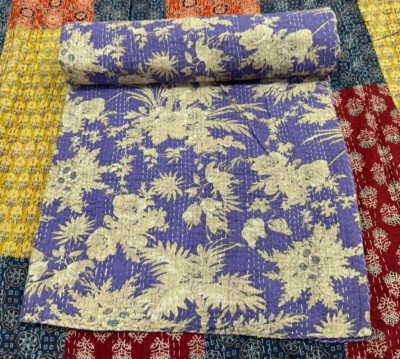 Colcha colcha Kantha estampa floral indiana cama cobertor de algodão duplo - Imagem 1 de 4