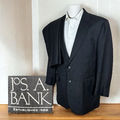 Jos A Bank 2 Piece Suit Mens 44S 36x27 Dark Gray Stripe Wool - Image 1 of 4