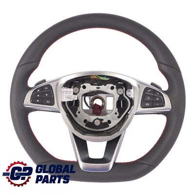 Mercedes W176 W117 W218 C218 W246 NEW Black Leather Steering Wheel Paddle Shift - Image 1 of 4