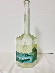 Empty Italian Liquor Bottle Italian Scene Etched 12" Unique Decor can be Lit - Picture 1 of 5