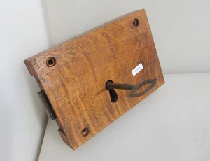 Antique Oak Lock Iron Victorian Church Wood Old Wrought Iron Key Georgian Wooden - Picture 1 of 10