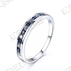 Elegant White Topaz & Sapphires Solid 10K White Gold .74ct Wedding Ring Band - Picture 1 of 6