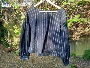 Gap Cotton Top Blouse Tunic Black Cotton Silver Metallic Stripe Textured Chic - Picture 1 of 12