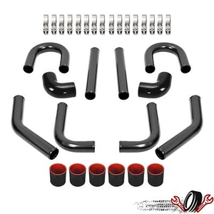 2.5" 63mm Universal Aluminum Turbo Intercooler Pipe Kit + Hose + Clamp Black - Picture 1 of 18