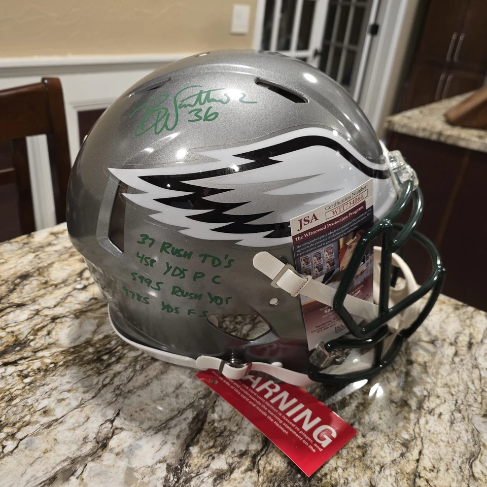 Philadelphia Eagles Brian Westbrook Firmado Auténtico Casco Flash Tinta Verde 4 INSCR  Foto 1 de 1