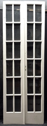 30"x92"x1.75" Pair Antique Vintage Old French Double Wood Interior Doors Glass Cover