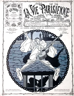 La Vie Parisienne Magazine 20 Feb 1911 A Carnival Night's Dream Clown Sings Roof - Image 1 of 4