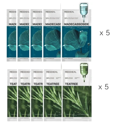 (10 Sheets+gift) MEDIHEAL Mask Set – 5 x Tea Tree + 5 x Madecassoside | Soothing - Image 1 of 3