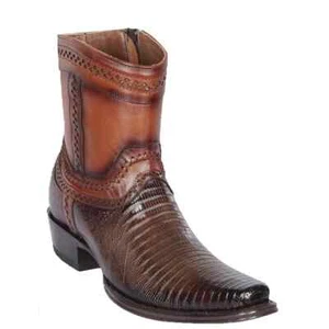 Los Altos BROWN TEJU LIZARD Ankle Boot SQUARE Toe Side Zipper EE 76B0716 - Picture 1 of 2