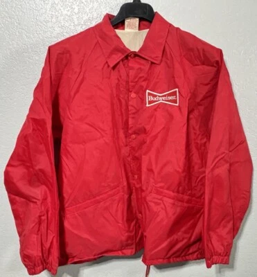 Vintage Cardinal Budweiser Windbreaker Jacket Red Snap Nylon XL VTG Beer - Image 1 of 4