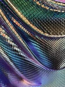 Fish Skin Mermaid Design Iridescent Two Tone Foil On Nylon Spandex 4-way Stretch - Picture 1 of 12