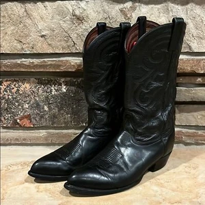 Tony Lama Black Leather Classic Point Toe Western Boots - Picture 1 of 11
