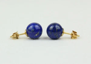 8mm Lapislazzuli Borchie Sfera 8 MM Orecchini Blu Rotonda a Lobo - Foto 1 di 2