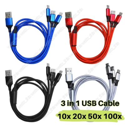 3 in 1 3A Fast USB Charging Cable 4ft Universal Multi-Function Charger Cord LOT - Image 1 of 4