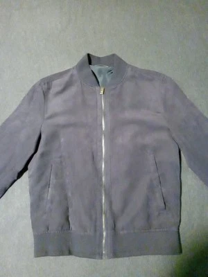 Mens Mango Man Navy Blue Suede Effect Bomber Jacket Size Small - Image 1 of 4