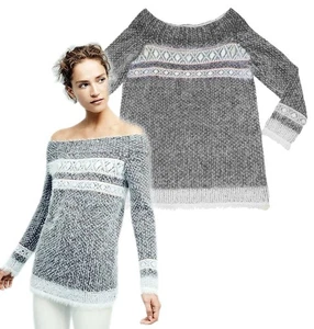 SLEEPING ON SNOW Anthropologie Large FAROE FAIRISLE SWEATER Off Shoulder Soft - Picture 1 of 5