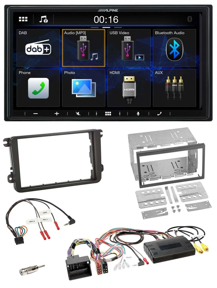 Alpine Bluetooth 2DIN Lenkrad DAB USB Autoradio für VW T5 Golf Tiguan Touran 200 - Bild 1 von 4