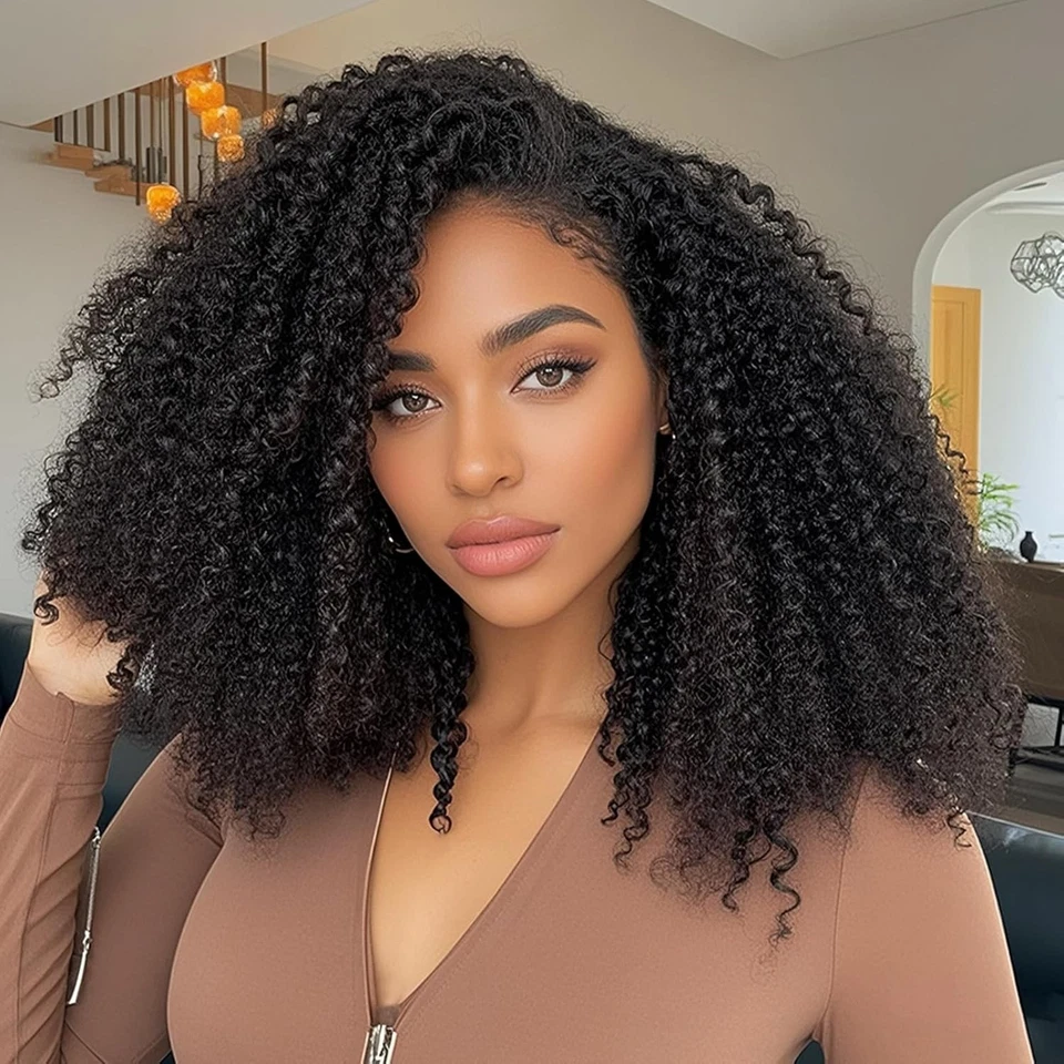 Media Peluca Rizada Rizada Cabello Humano 3 en 1 Media Pelucas Cordón Sin Costuras Peluca Abatible Foto 1 de 4