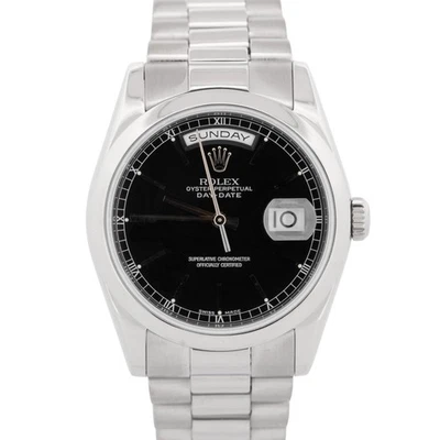 Rolex Day-Date President Black 36mm 18k White Gold Smooth Bezel Watch 118209 - Image 1 of 4