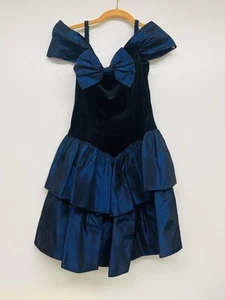 1980s By choice Black & Dark Blud Velvet Vintage Dresses for Women Size 7 - Picture 1 of 15