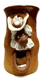 Yee Haw Cowboy 3D Kunstkeramik Becher 6" Höhe x 3,25" Durchmesser Vintage selten - Bild 1 von 6