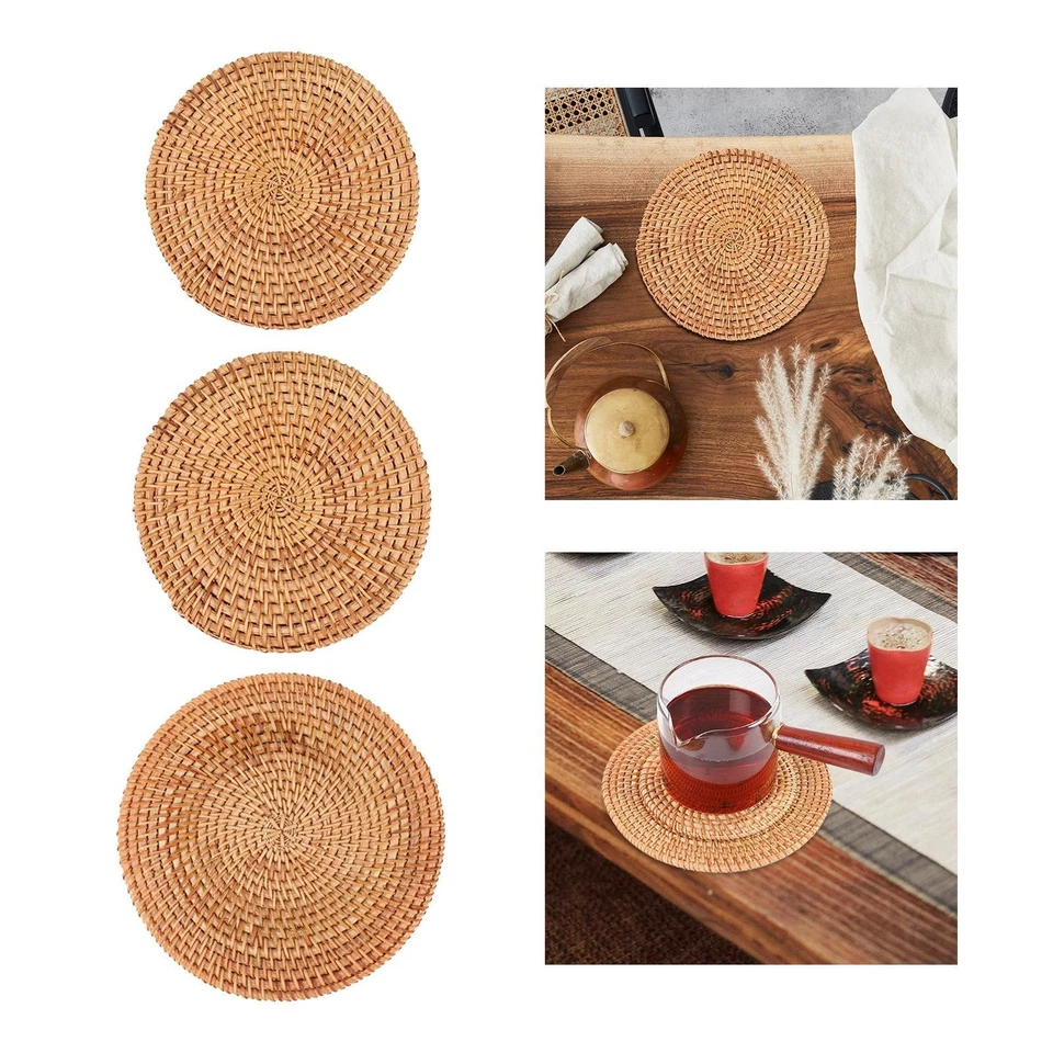 Round Rattan Placemats Heat Resistant Handcrafted for Cafes Table Kitchen - Image 1 of 1