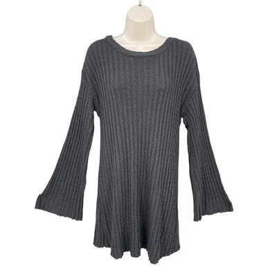 Sweater Dress Women Academia Preppy Chunky Gray Ribbed Knit Bell Sleeve Size M - Image 1 of 4