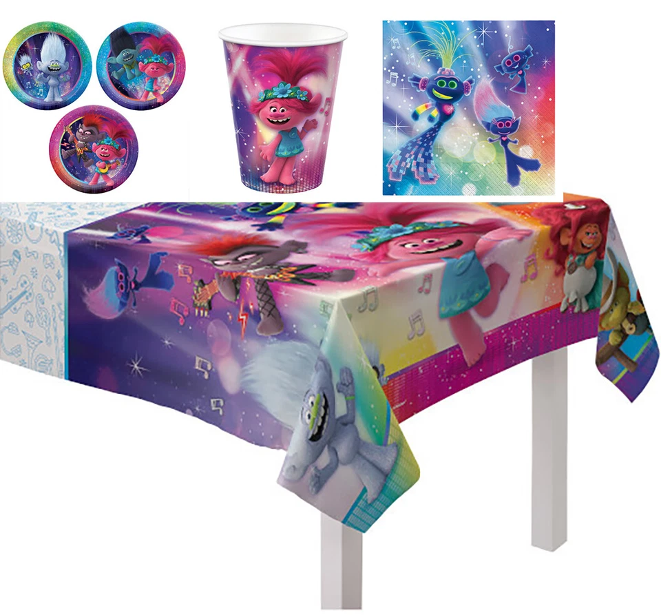 Kit de talheres Trolls World Tour para 8 convidados ~ Pratos de xícara tampa de mesa e guardanapos - Imagem 1 de 4