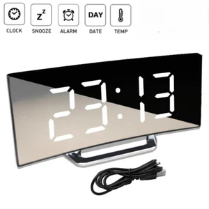 LED Digital Alarm Clock Mains USB/Battery Temperature Large Mirror Display - Picture 1 of 10