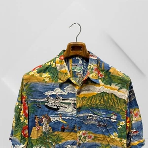 Reyn Spooner Shirt Men's L Multicolor Hawaiian Hula Button Up Short Sleeve VTG - Picture 1 of 10