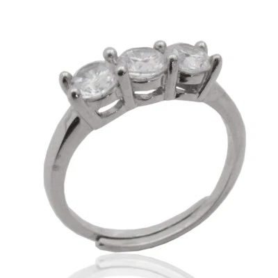 Anello trilogy argento 925 rodiato con zirconi bianchi da 4 mm misura regolabile - Immagine 1 di 2