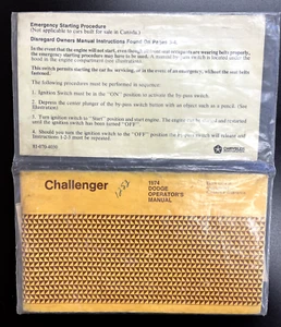 Tarjeta de emergencia Doge Challenger 1974 manual del operador del propietario bolsa de plástico original OEM - Imagen 1 de 3