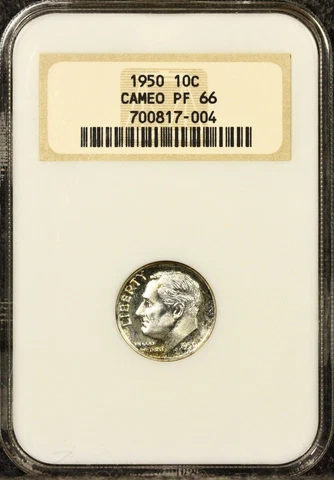 Toned NGC Fatty PF66 Cameo 1950 Proof Roosevelt Dime 10c Blue Golden Color PQ Cover