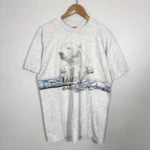 Vintage 90s Alaska Polar Bear All Over Print Graphic Shirt Grey XL Single Stitch - Picture 1 of 14