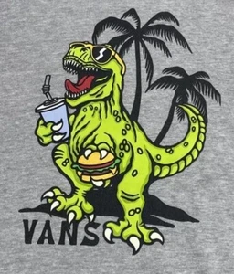 Vans Off The Wall Hoodie Boys Large Gray Long Sleeve Fleece Dinosaur Palm Tree - Picture 1 of 9