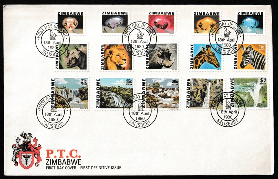 1980 P.T.C. ZIMBABWE FIRST DEFINITIVE ISSUE FDC WITH SALISBURY FDI AS SCAN - Image 1 of 1